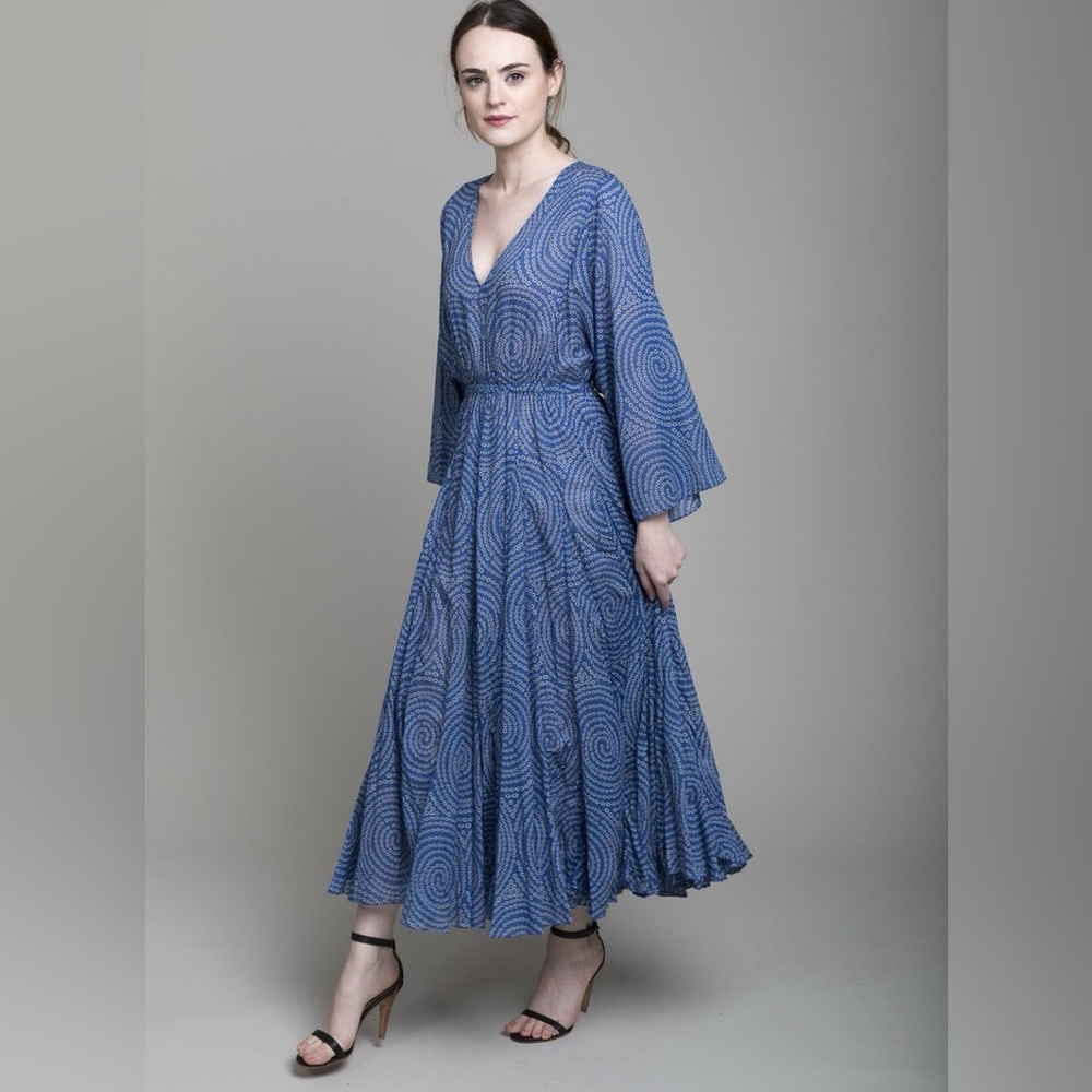 RHODE Emily Dot Print Midi Dress in Blue Tail